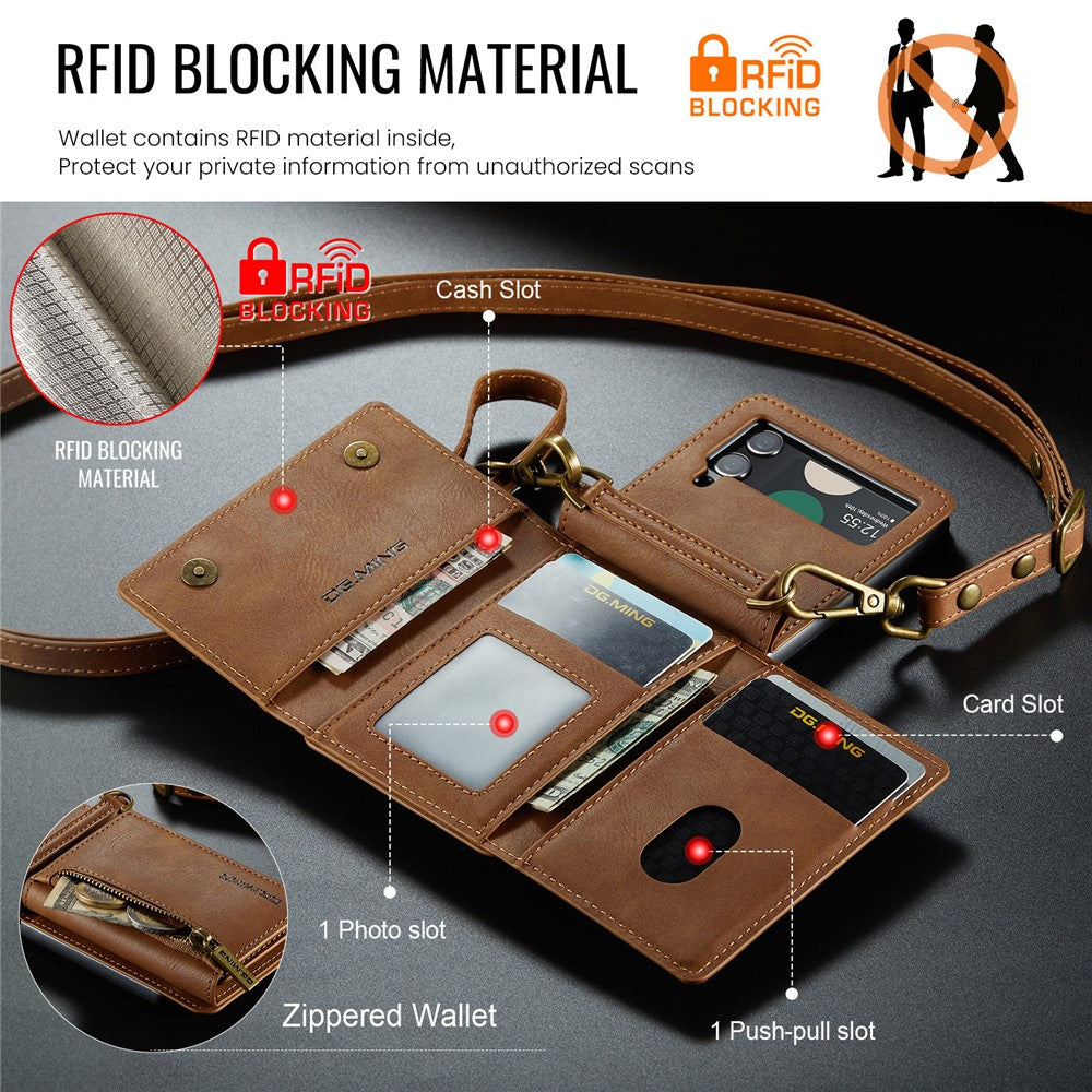DG.MING M5 Series for Samsung Galaxy Z Flip3 5G Case RFID Blocking Card Slots Leather+PC Phone Cover