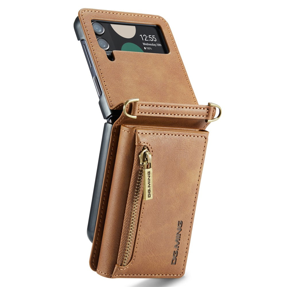DG.MING M5 Series for Samsung Galaxy Z Flip3 5G Case RFID Blocking Card Slots Leather+PC Phone Cover