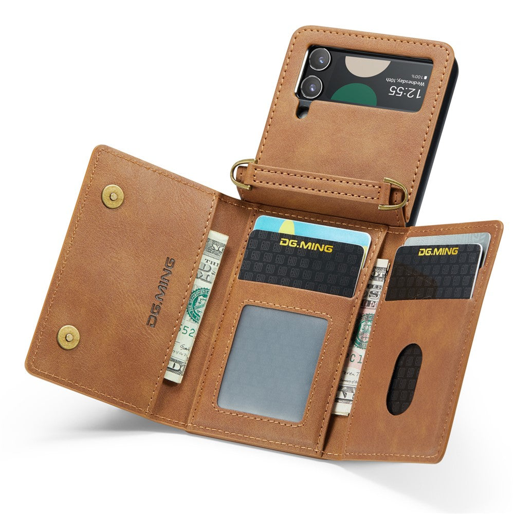 DG.MING M5 Series for Samsung Galaxy Z Flip3 5G Case RFID Blocking Card Slots Leather+PC Phone Cover
