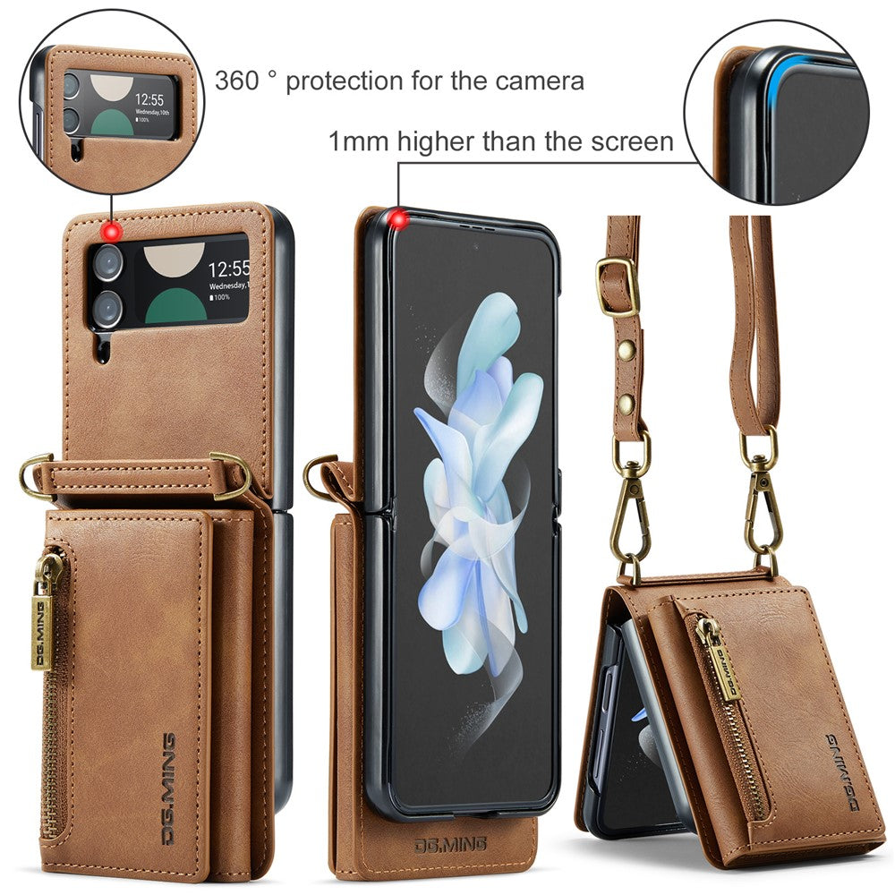 DG.MING M5 Series for Samsung Galaxy Z Flip3 5G Case RFID Blocking Card Slots Leather+PC Phone Cover