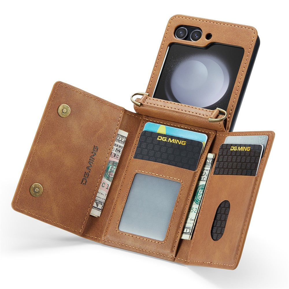 DG.MING M5 Series for Samsung Galaxy Z Flip5 5G Case Kickstand Zipper Wallet Leather+PC Phone Cover