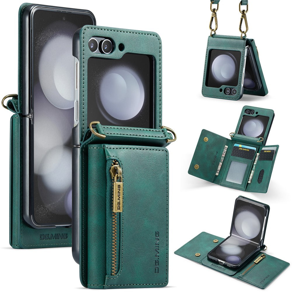 DG.MING M5 Series for Samsung Galaxy Z Flip5 5G Case Kickstand Zipper Wallet Leather+PC Phone Cover