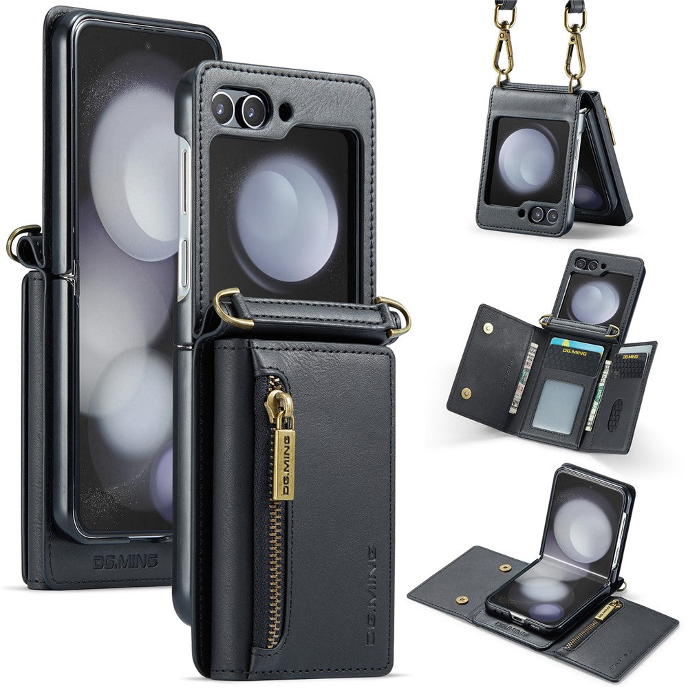 DG.MING M5 Series for Samsung Galaxy Z Flip5 5G Case Kickstand Zipper Wallet Leather+PC Phone Cover