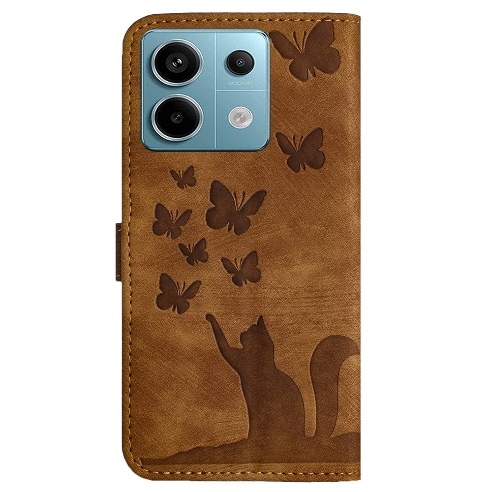 For Xiaomi Redmi Note 13 Pro 5G / Poco X6 5G Case Butterfly Cat Imprinted Leather Flip Phone Cover