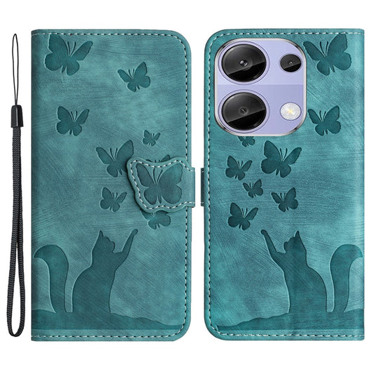 Xiaomi Redmi Note 13 Pro 4G / Xiaomi Poco M6 Pro 4G Handyhülle – Poco M6 Pro 4G Brieftaschen- mit Schmetterlings-Katzen-Aufdruck, Lederhülle