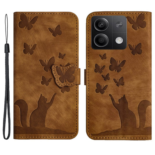 Xiaomi Redmi Note 13 5G Handyhülle – Brieftaschenetui mit Schmetterlings- und Katzenaufdruck, Leder