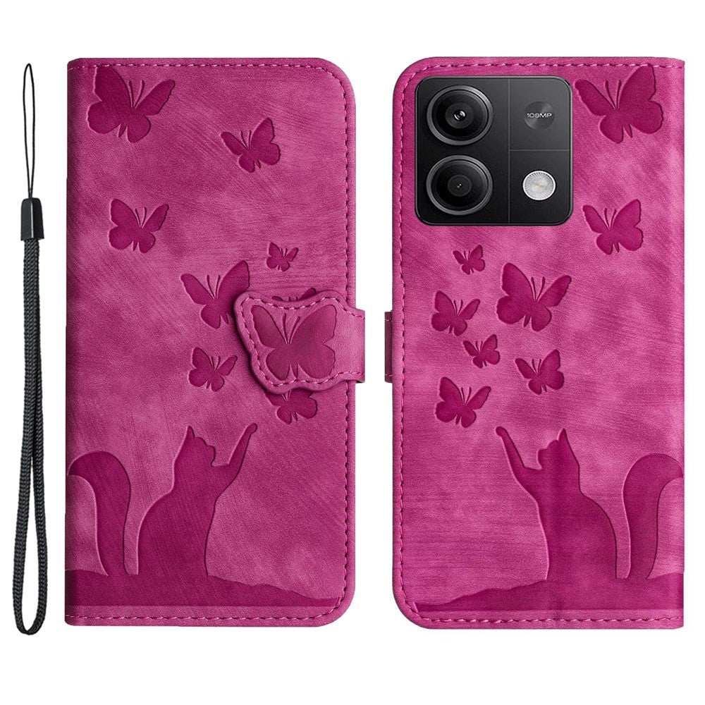 For Xiaomi Redmi Note 13 5G Wallet Case Butterfly Cat Imprint Leather Phone Cover