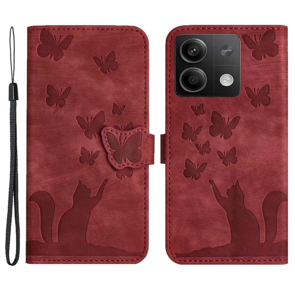 For Xiaomi Redmi Note 13 5G Wallet Case Butterfly Cat Imprint Leather Phone Cover
