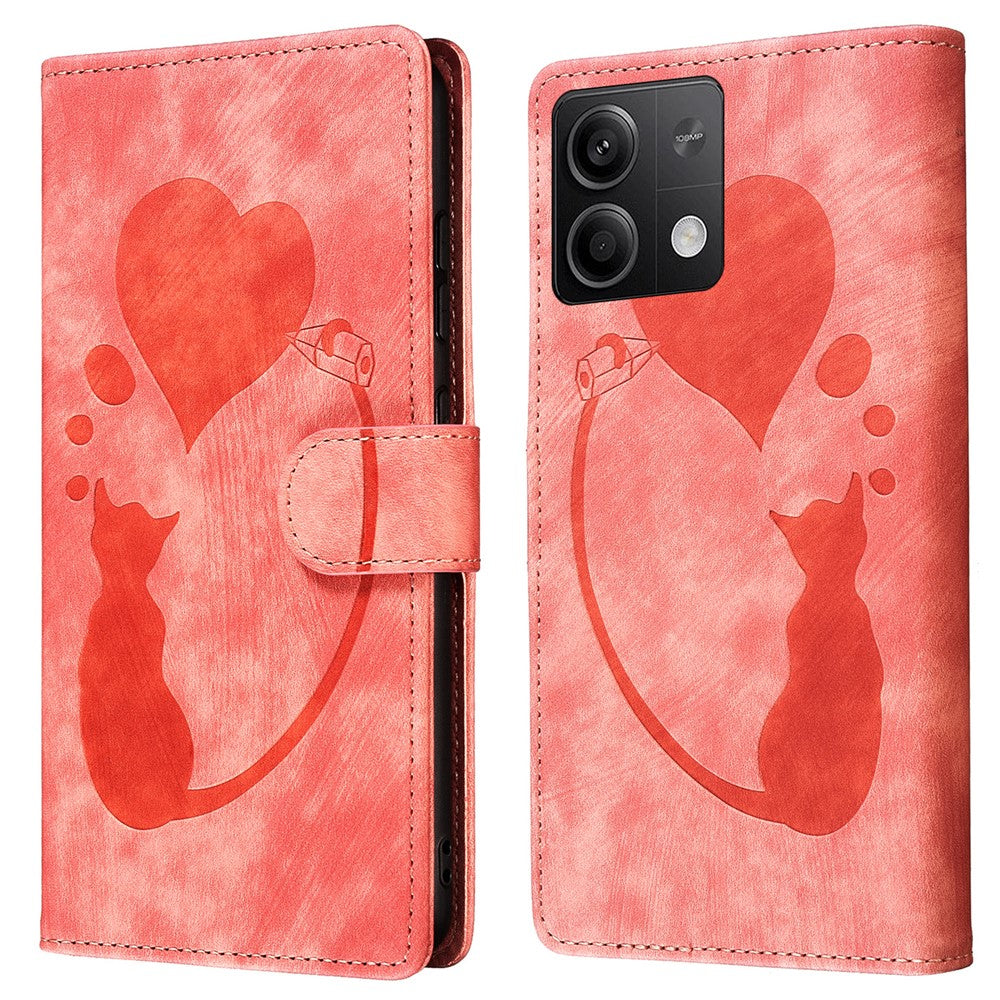 For Xiaomi Redmi Note 13 5G Case Love Heart Cat Imprinted Leather Phone Cover with Card Slots Stand