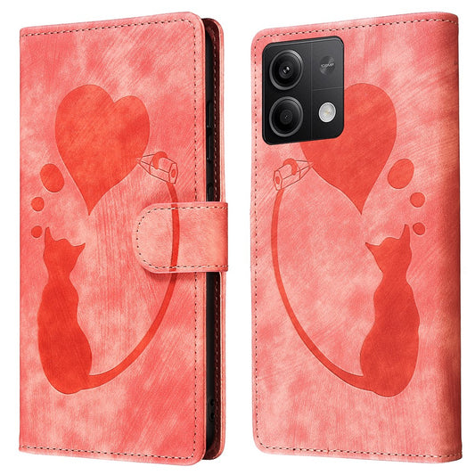 Xiaomi Redmi Note 13 5G Handyhülle – aus Leder mit Aufdruck „Love Heart Cat“, mit Kartenfächern und Ständer