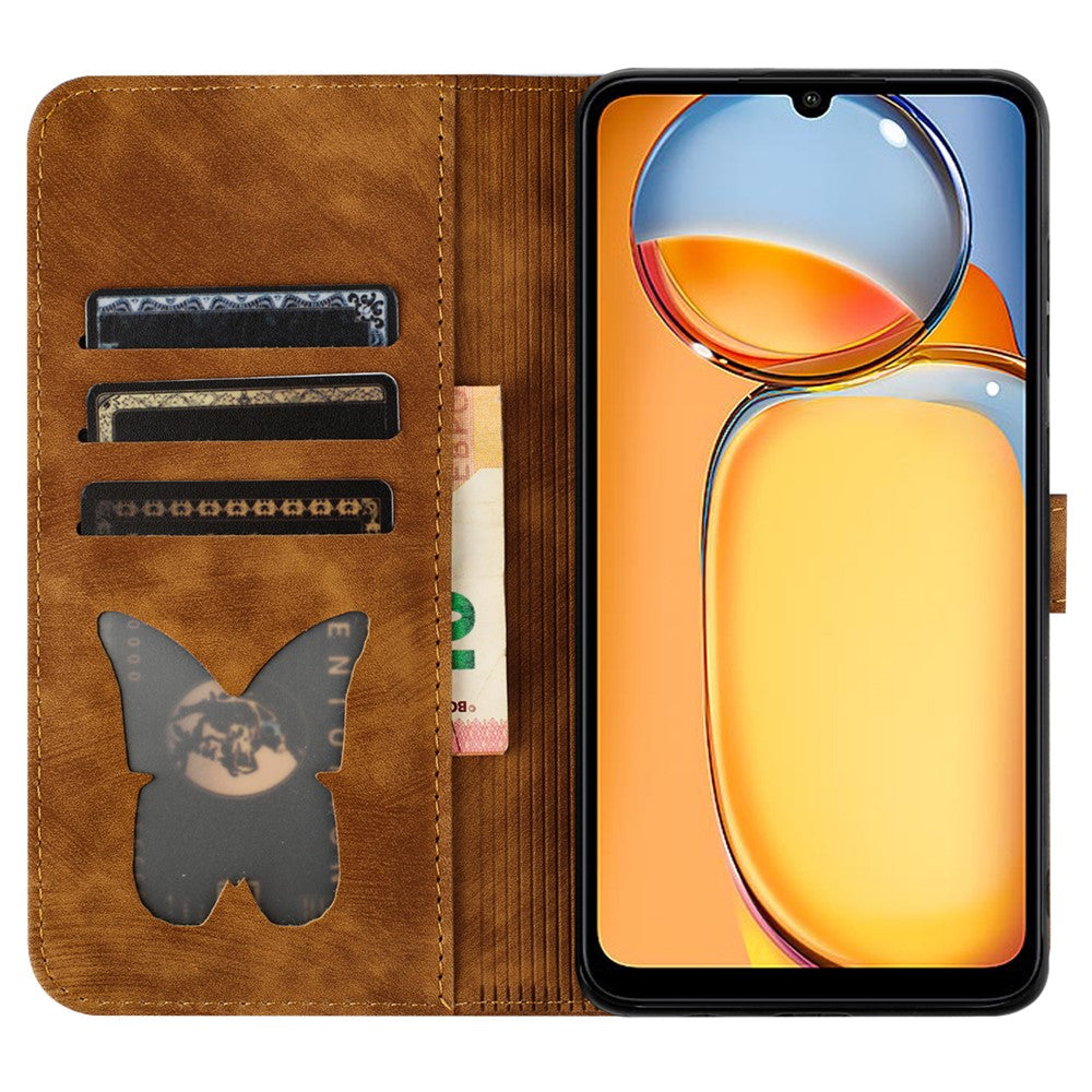 For Xiaomi Redmi 13C 4G / 5G / 13R 5G / Poco M6 5G / Poco C65 4G Case Cat Butterfly Imprinted Leather Magnetic Clasp Phone Cover