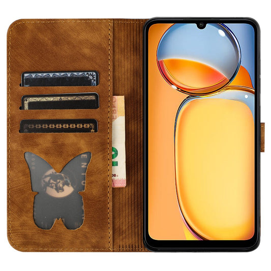 For Xiaomi Redmi 13C 4G / 5G / 13R 5G / Poco M6 5G / Poco C65 4G Case Cat Butterfly Imprinted Leather Magnetic Clasp Phone Cover