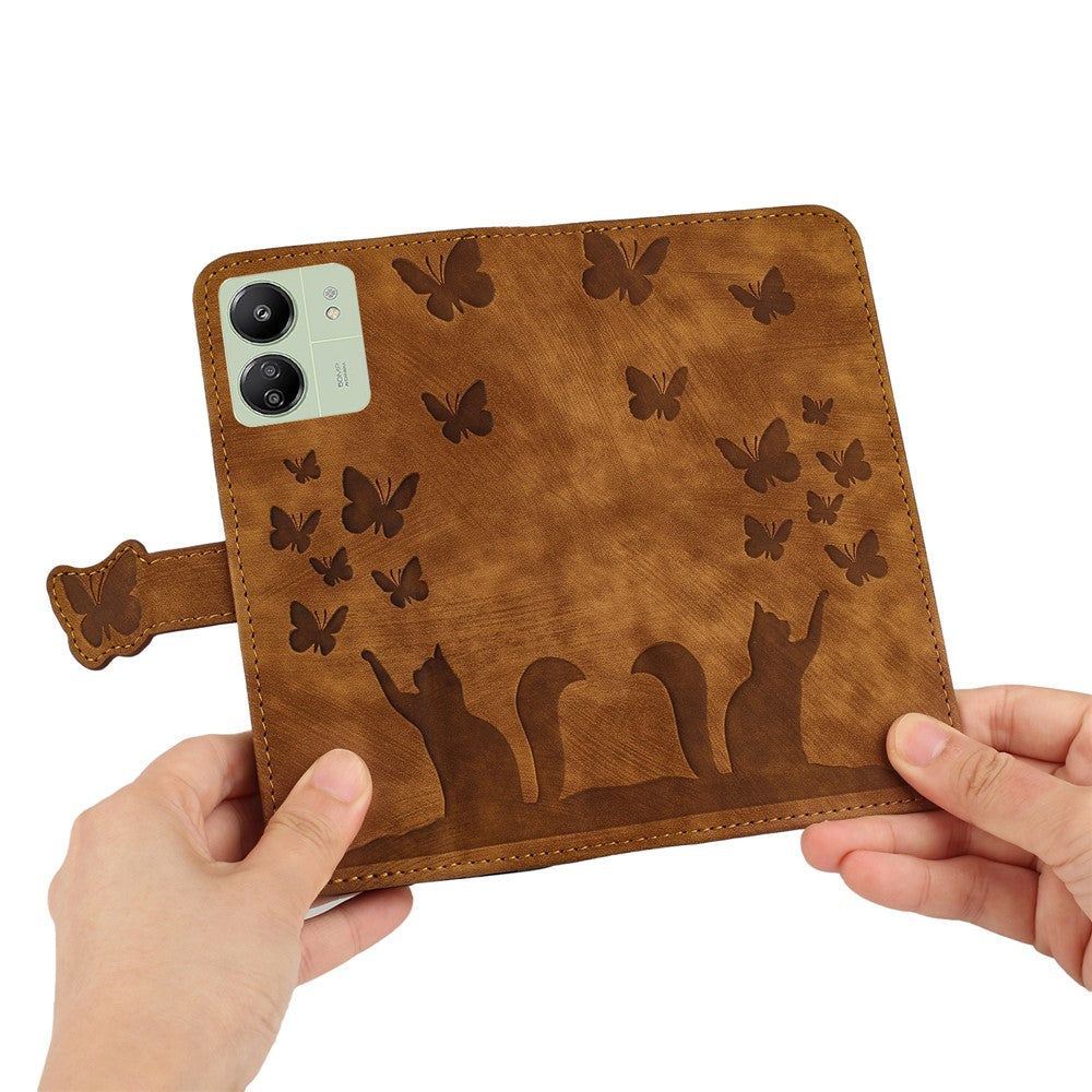 For Xiaomi Redmi 13C 4G / 5G / 13R 5G / Poco M6 5G / Poco C65 4G Case Cat Butterfly Imprinted Leather Magnetic Clasp Phone Cover
