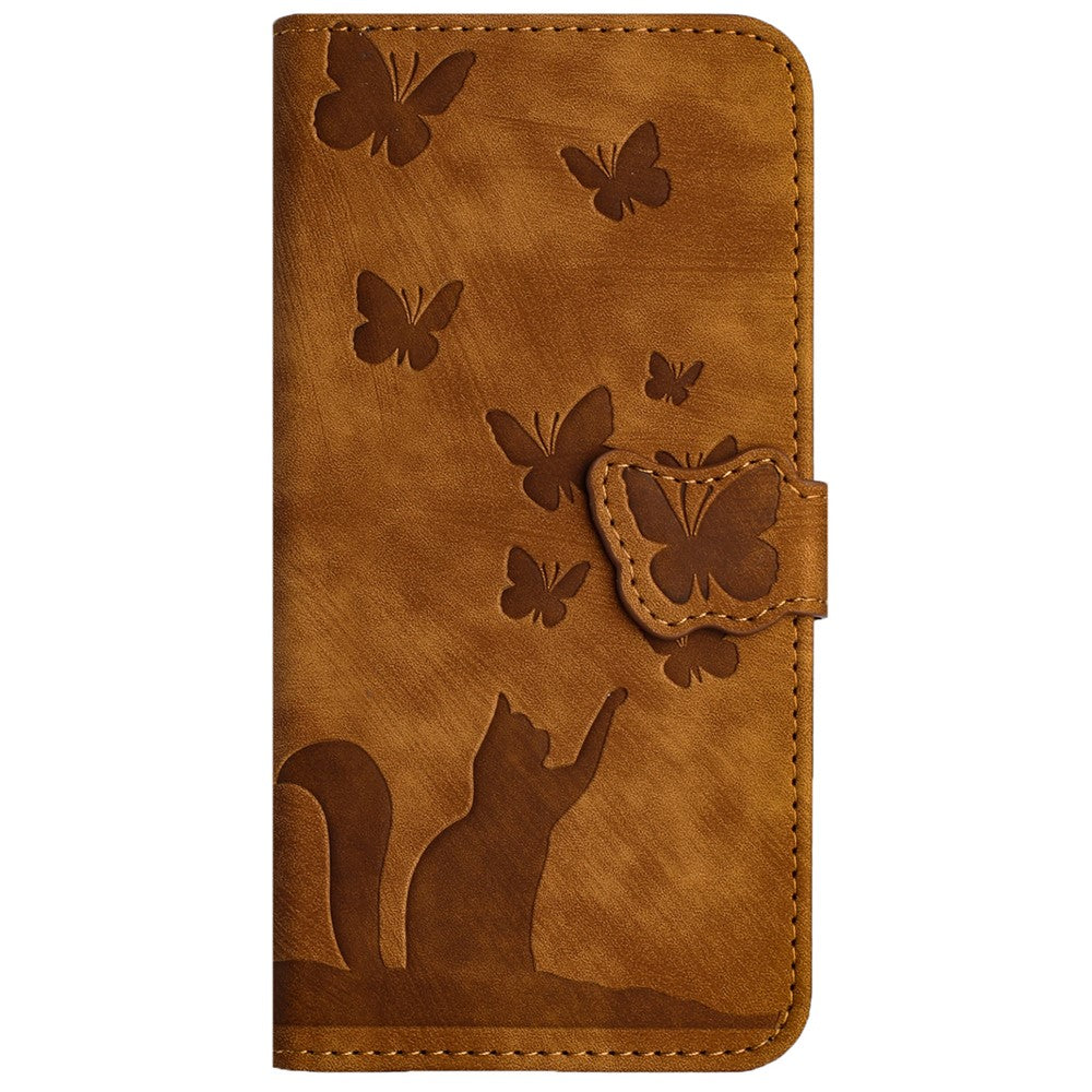 For Xiaomi Redmi 13C 4G / 5G / 13R 5G / Poco M6 5G / Poco C65 4G Case Cat Butterfly Imprinted Leather Magnetic Clasp Phone Cover
