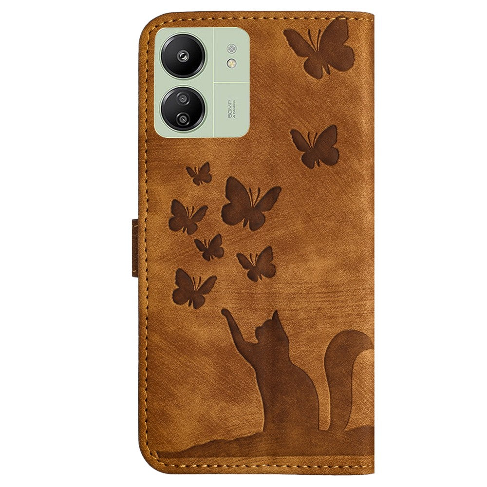 For Xiaomi Redmi 13C 4G / 5G / 13R 5G / Poco M6 5G / Poco C65 4G Case Cat Butterfly Imprinted Leather Magnetic Clasp Phone Cover