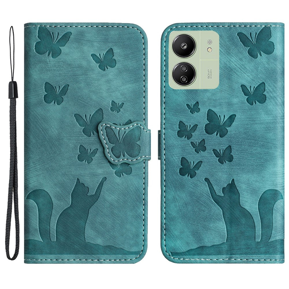 For Xiaomi Redmi 13C 4G / 5G / 13R 5G / Poco M6 5G / Poco C65 4G Case Cat Butterfly Imprinted Leather Magnetic Clasp Phone Cover
