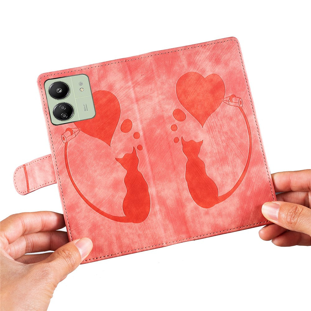 For Xiaomi Redmi 13C 4G / 5G / 13R 5G / Poco M6 5G / Poco C65 4G Case Cute Cat Imprint PU Leather Wallet Phone Cover