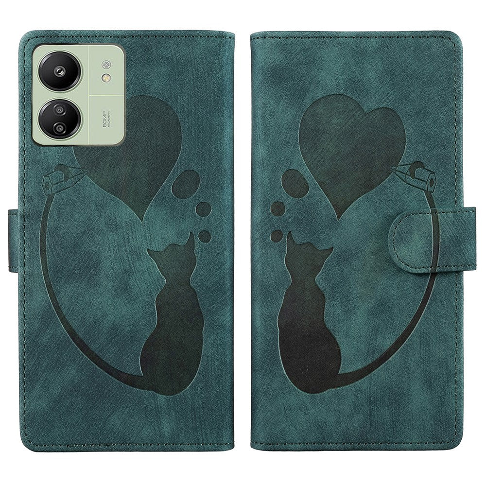For Xiaomi Redmi 13C 4G / 5G / 13R 5G / Poco M6 5G / Poco C65 4G Case Cute Cat Imprint PU Leather Wallet Phone Cover