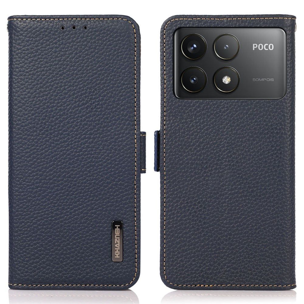 KHAZNEH For Xiaomi Poco F6 Pro 5G / Redmi K70 5G / K70 Pro 5G Case RFID Blocking Genuine Cow Leather Cover Lychee Pattern