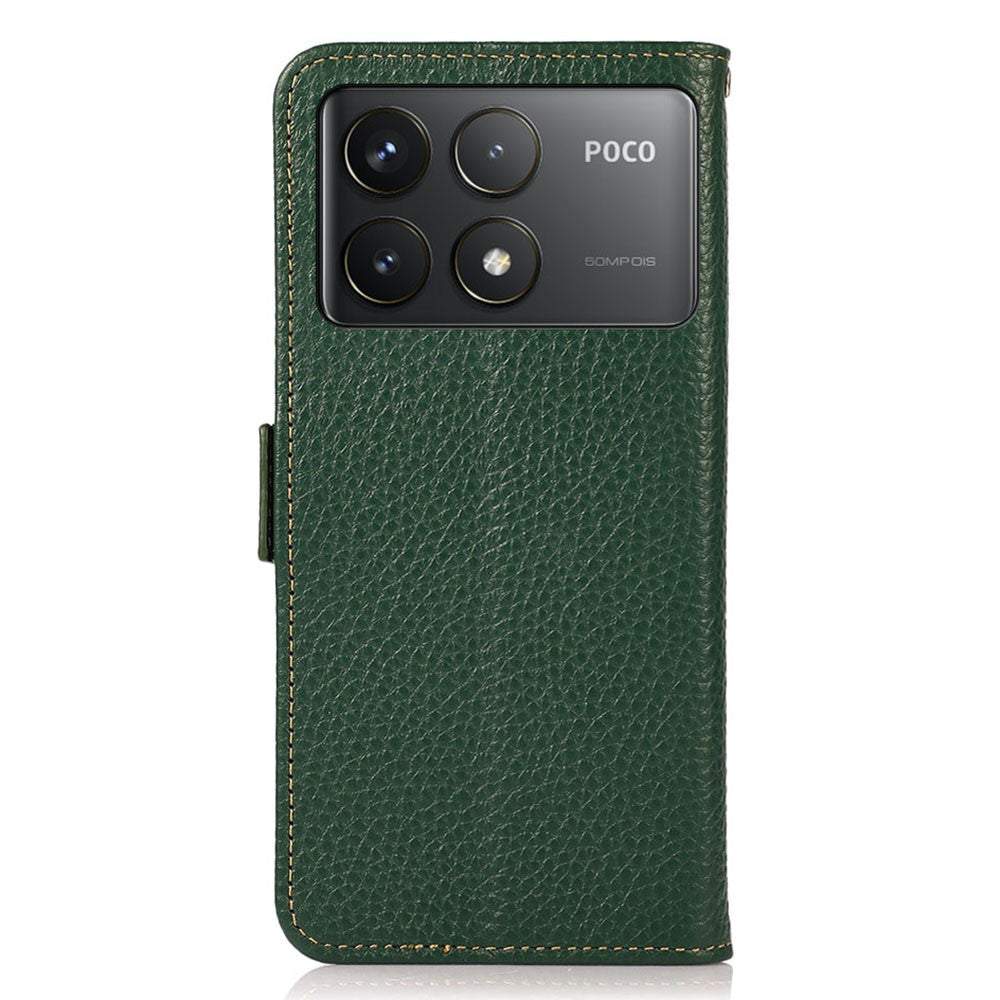 KHAZNEH For Xiaomi Poco F6 Pro 5G / Redmi K70 5G / K70 Pro 5G Case RFID Blocking Genuine Cow Leather Cover Lychee Pattern