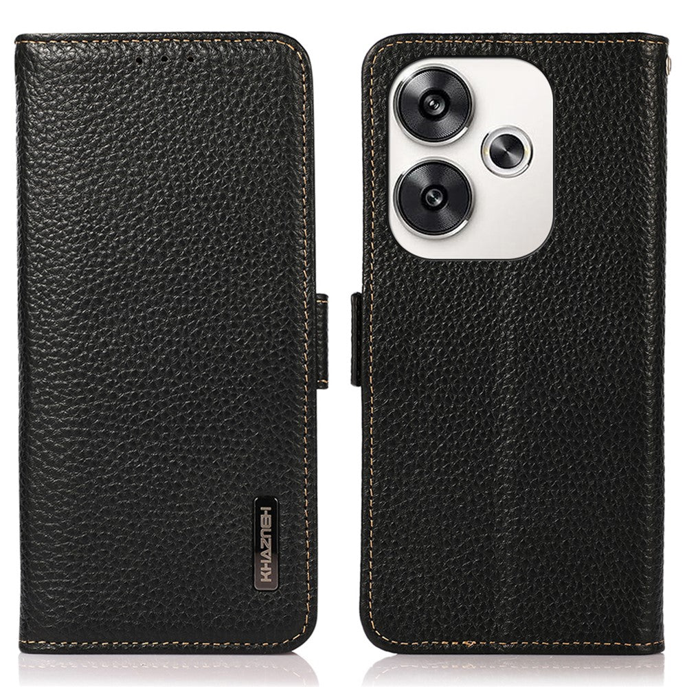 KHAZNEH For Xiaomi Poco F6 5G / Redmi Turbo 3 5G Case Genuine Cow Leather Cover RFID Blocking