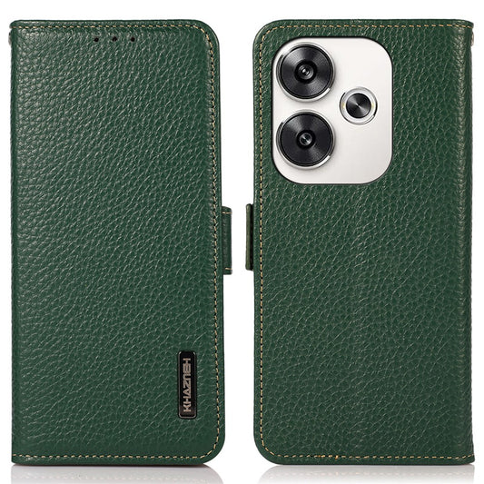 KHAZNEH For Xiaomi Poco F6 5G / Redmi Turbo 3 5G Case Genuine Cow Leather Cover RFID Blocking