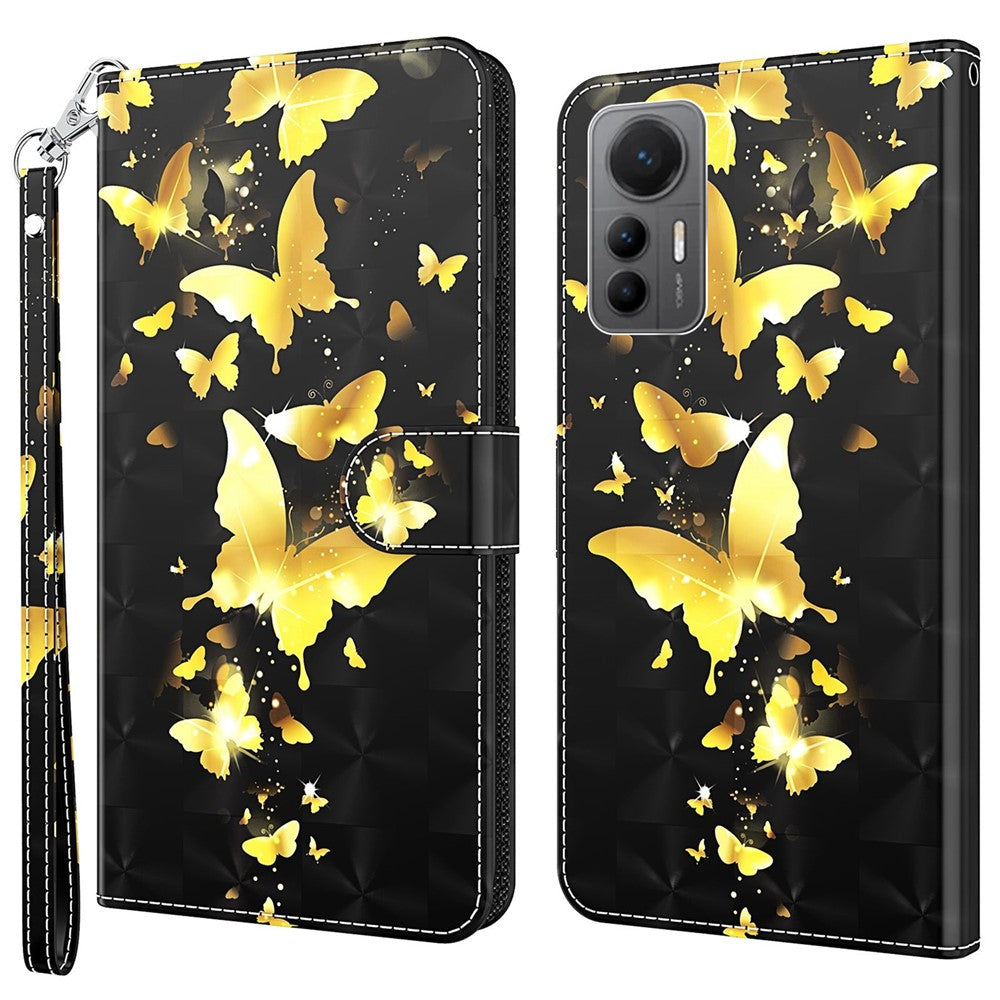 For Xiaomi 12 Lite 5G PU Leather Flip Phone Case Wallet Design 3D Pattern Printing Stand Magnetic Protective Cover with Strap