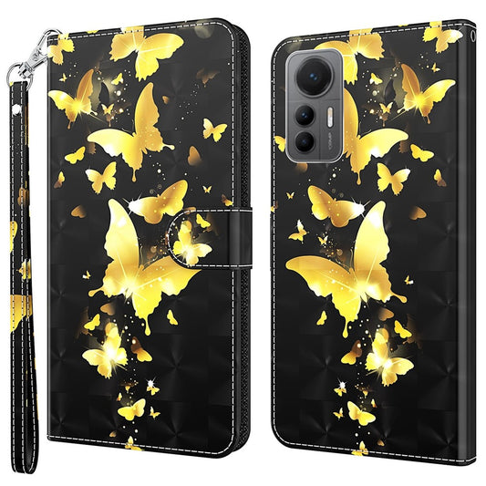 Xiaomi 12 Lite 5G Handyhülle – PU-Leder-Flip-, Brieftaschen-Design, 3D-Musterdruck, Ständer, magnetische mit Riemen