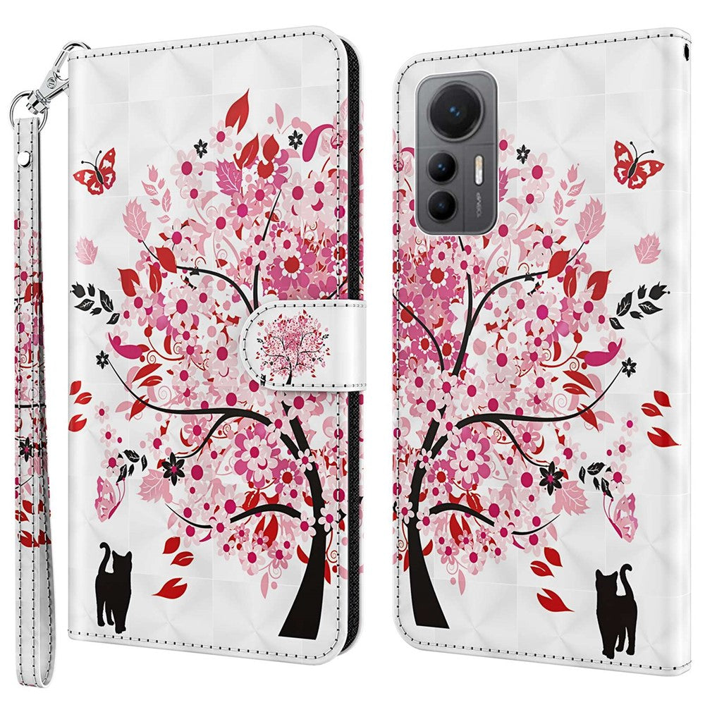 For Xiaomi 12 Lite 5G PU Leather Flip Phone Case Wallet Design 3D Pattern Printing Stand Magnetic Protective Cover with Strap