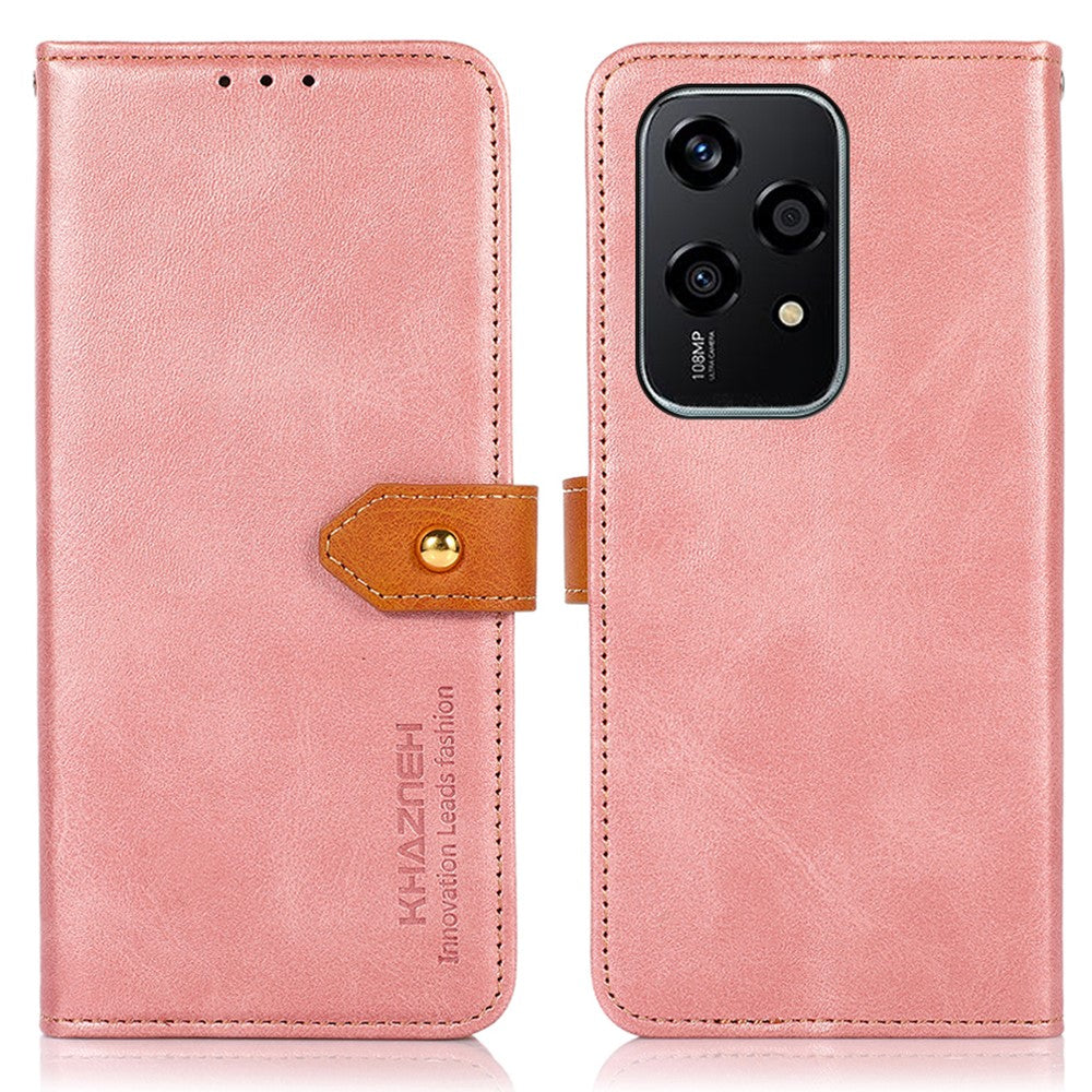 KHAZNEH For Honor 200 Lite Phone Stand Case PU Leather Phone Cover with Gold Magnetic Buckle Decor