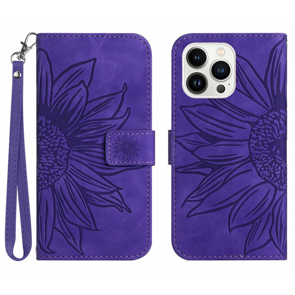 iPhone 16 Pro Max Wallet-Hülle – Sonnenblume aufgedruckt, mit Ständer & Riemen