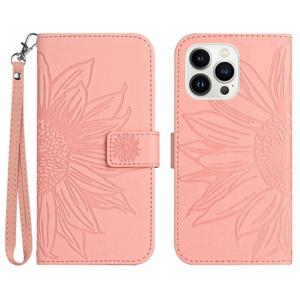 iPhone 16 Pro Wallet-Hülle – Sonnenblume aufgedruckt, mit Ständer & Riemen