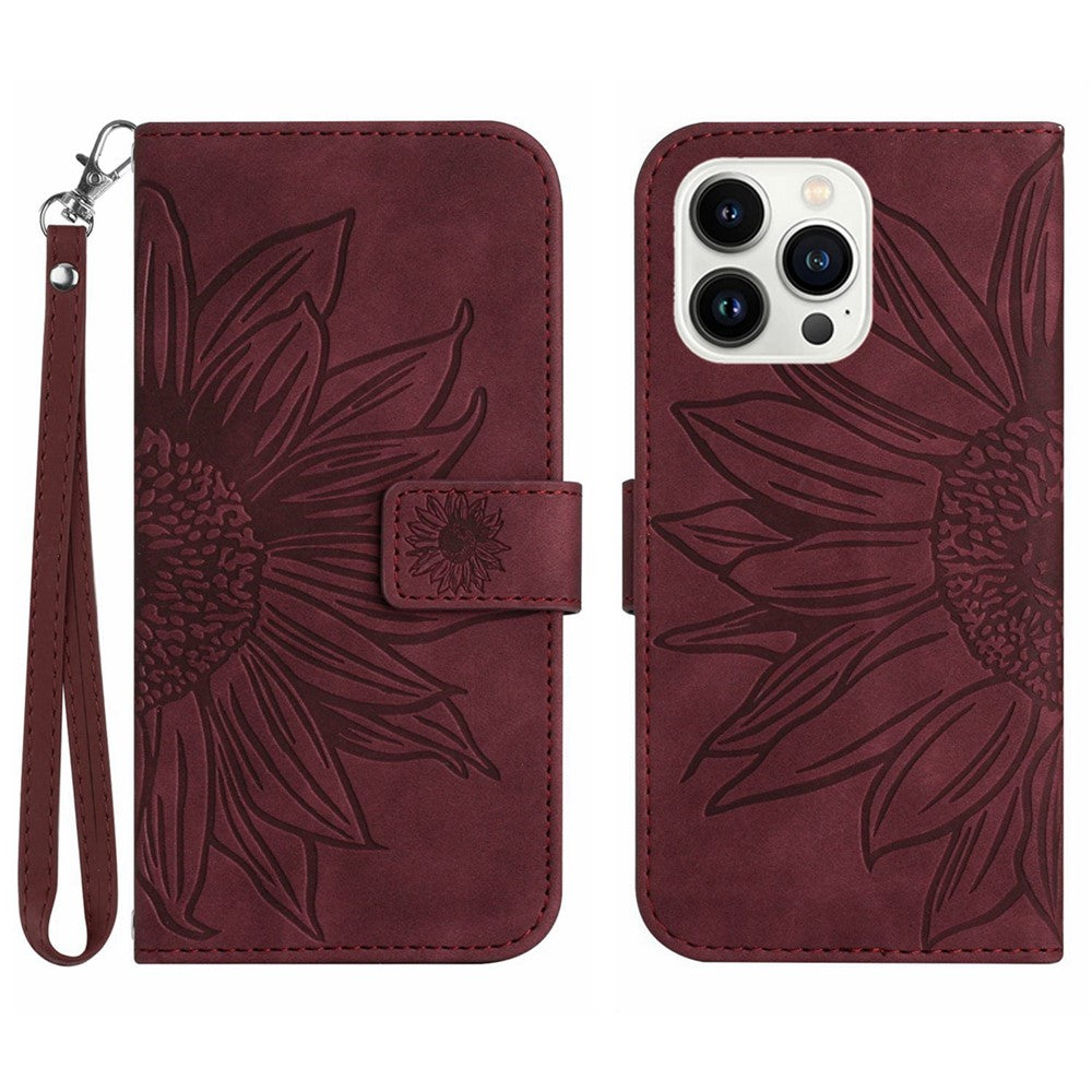 iPhone 16 Pro Wallet-Hülle – Sonnenblume aufgedruckt, mit Ständer & Riemen