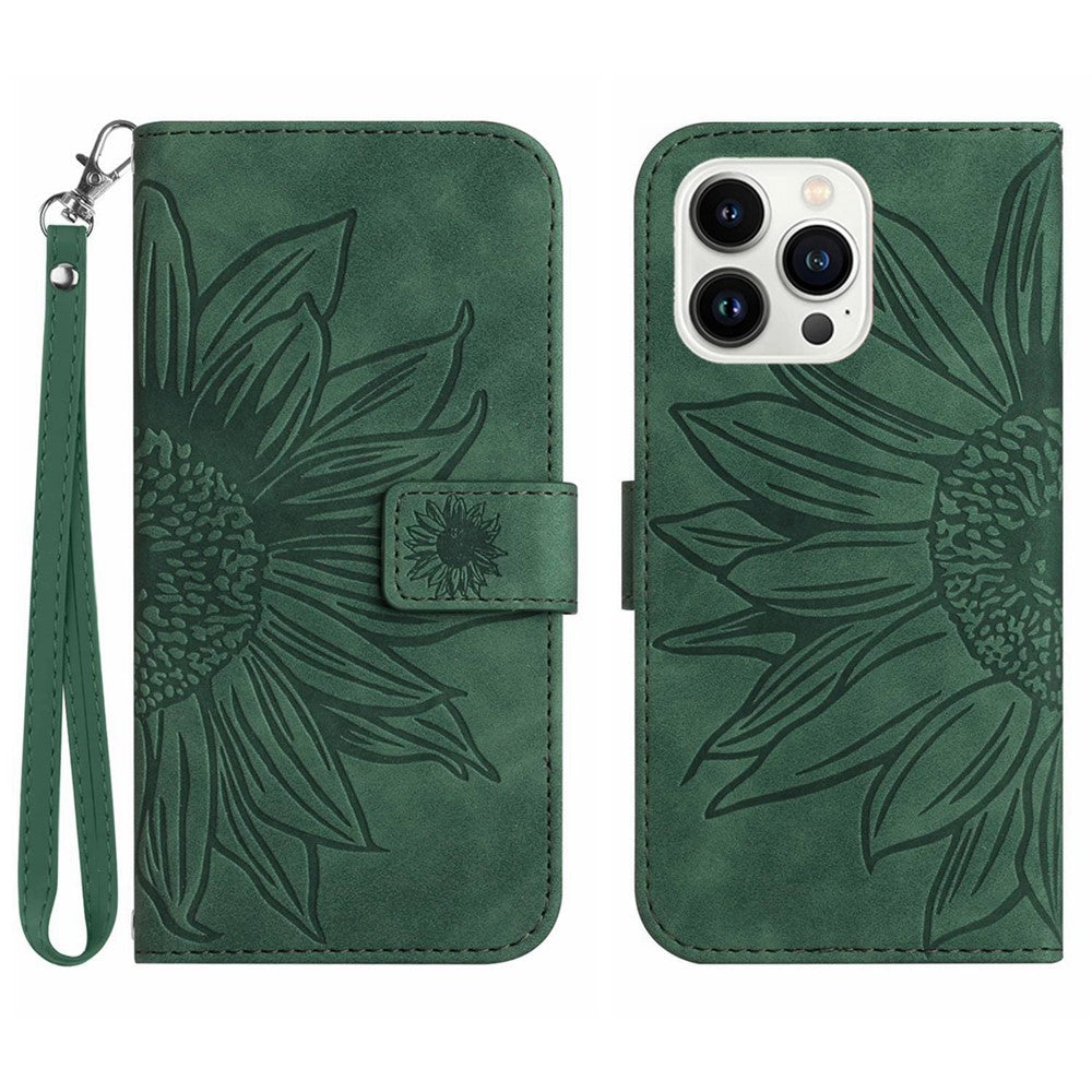 iPhone 16 Pro Wallet-Hülle – Sonnenblume aufgedruckt, mit Ständer & Riemen