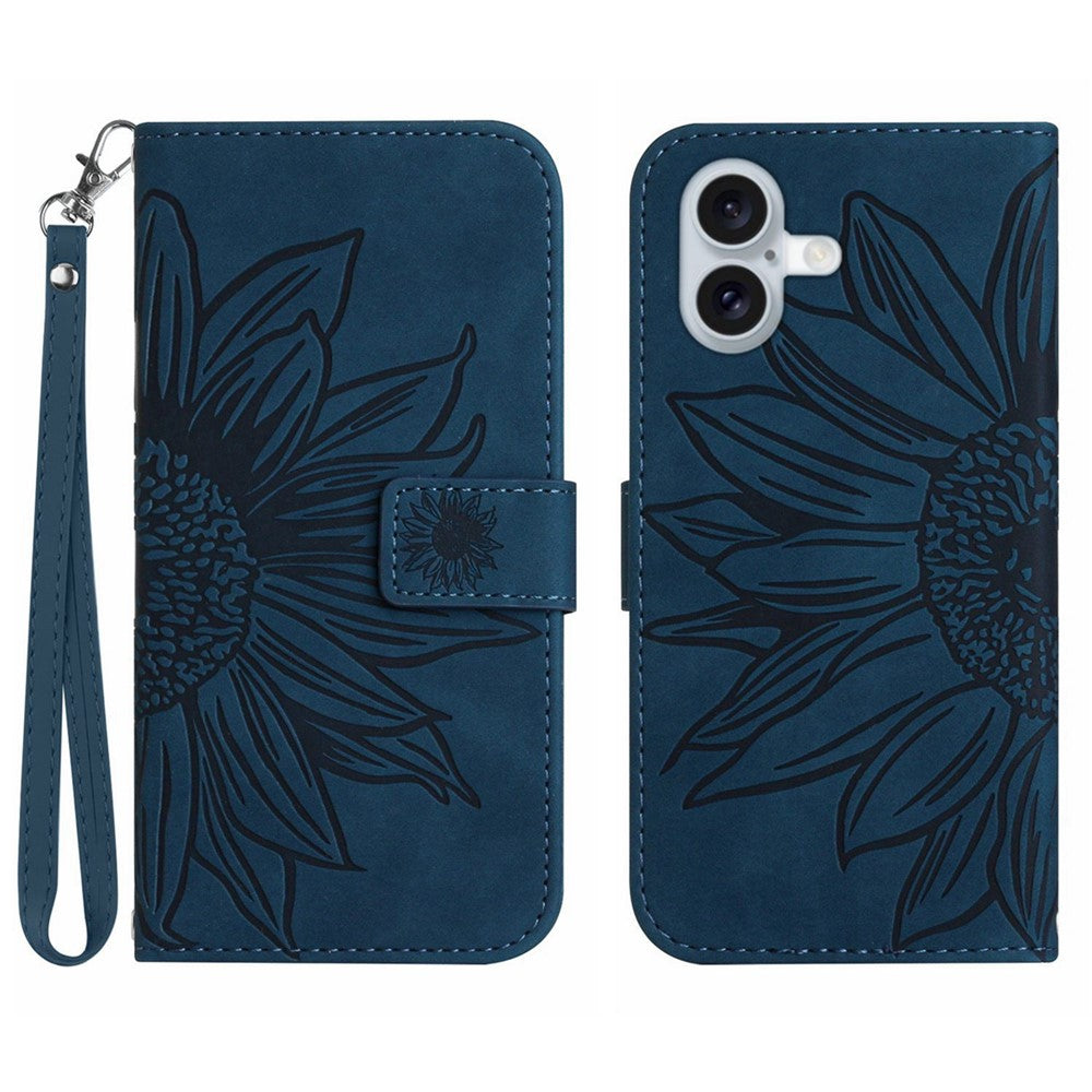 iPhone 16 Plus Wallet-Hülle – Sonnenblume aufgedruckt, mit Ständer & Riemen