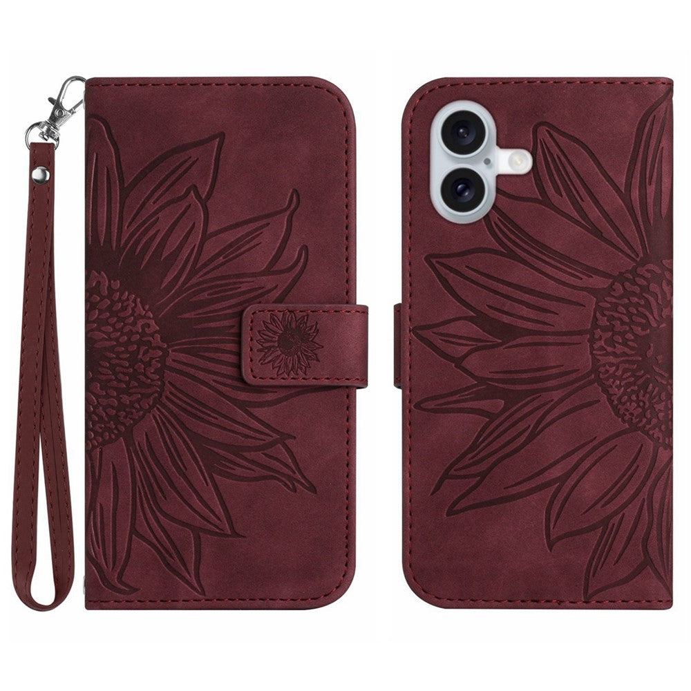 iPhone 16 Plus Wallet-Hülle – Sonnenblume aufgedruckt, mit Ständer & Riemen