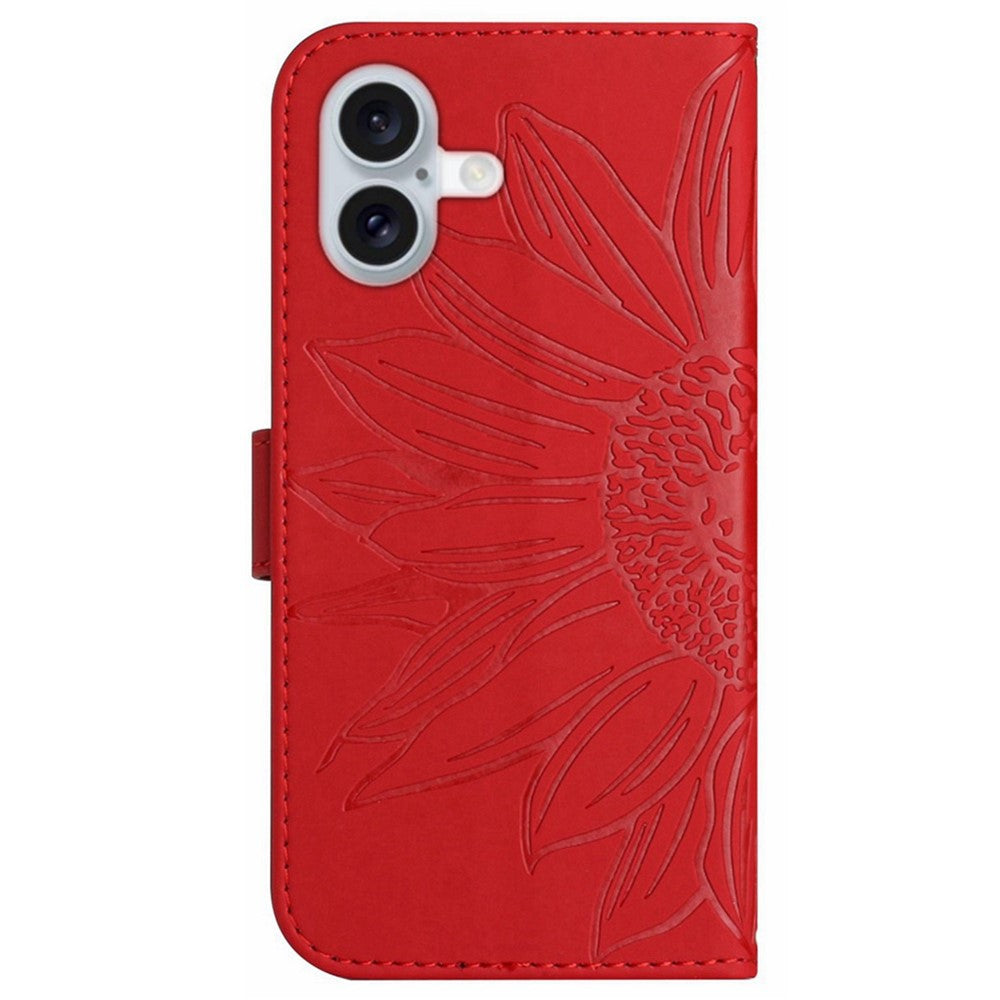iPhone 16 Plus Wallet-Hülle – Sonnenblume aufgedruckt, mit Ständer & Riemen