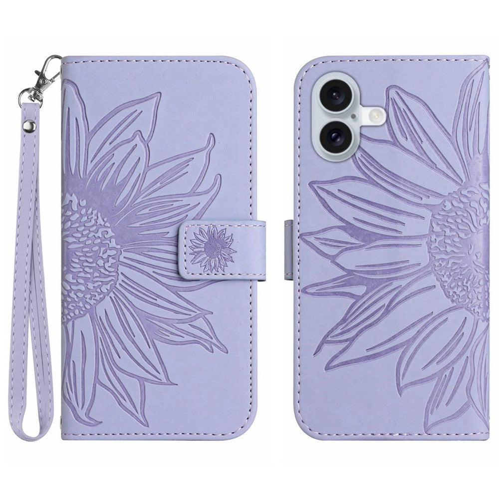 iPhone 16 Plus Wallet-Hülle – Sonnenblume aufgedruckt, mit Ständer & Riemen