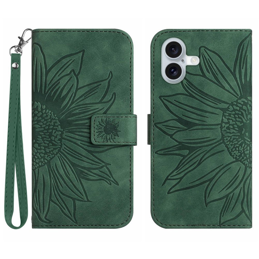 iPhone 16 Wallet-Hülle – Sonnenblume aufgedruckt, mit Ständer & Riemen