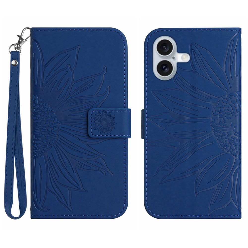 iPhone 16 Wallet-Hülle – Sonnenblume aufgedruckt, mit Ständer & Riemen