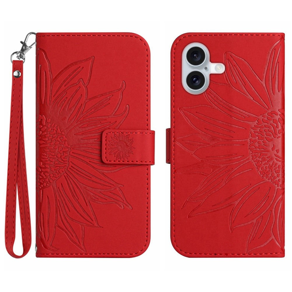 iPhone 16 Wallet-Hülle – Sonnenblume aufgedruckt, mit Ständer & Riemen