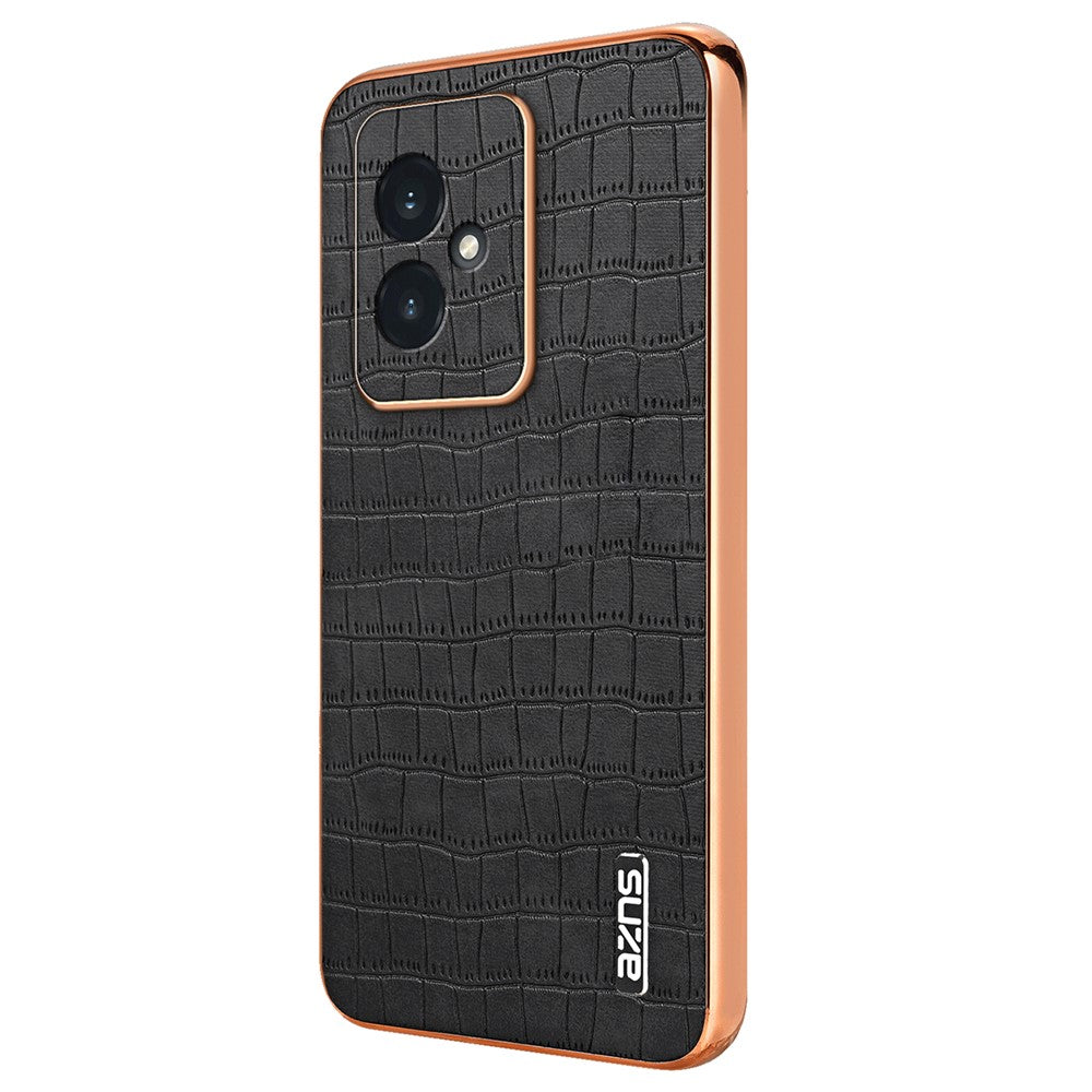 AZNS For Honor 100 5G Case Crocodile Texture Leather+TPU Cover Electroplating Frame
