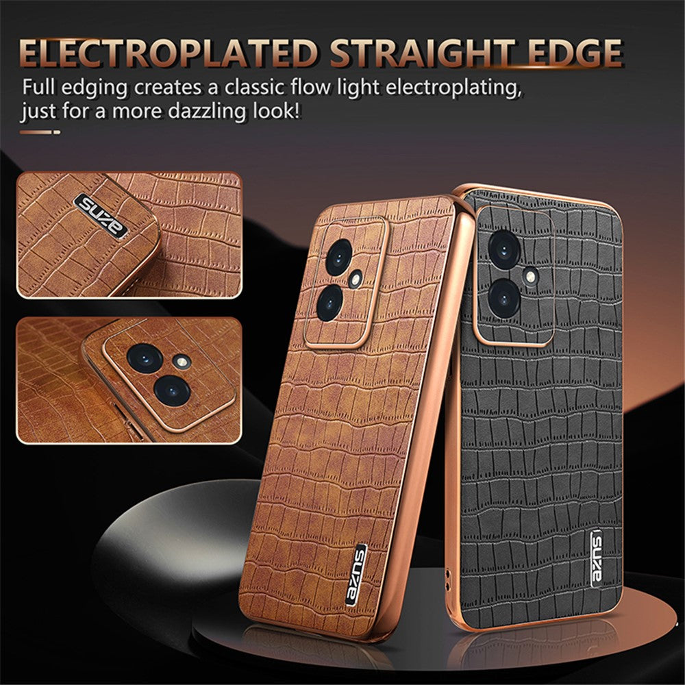 AZNS For Honor 100 5G Case Crocodile Texture Leather+TPU Cover Electroplating Frame