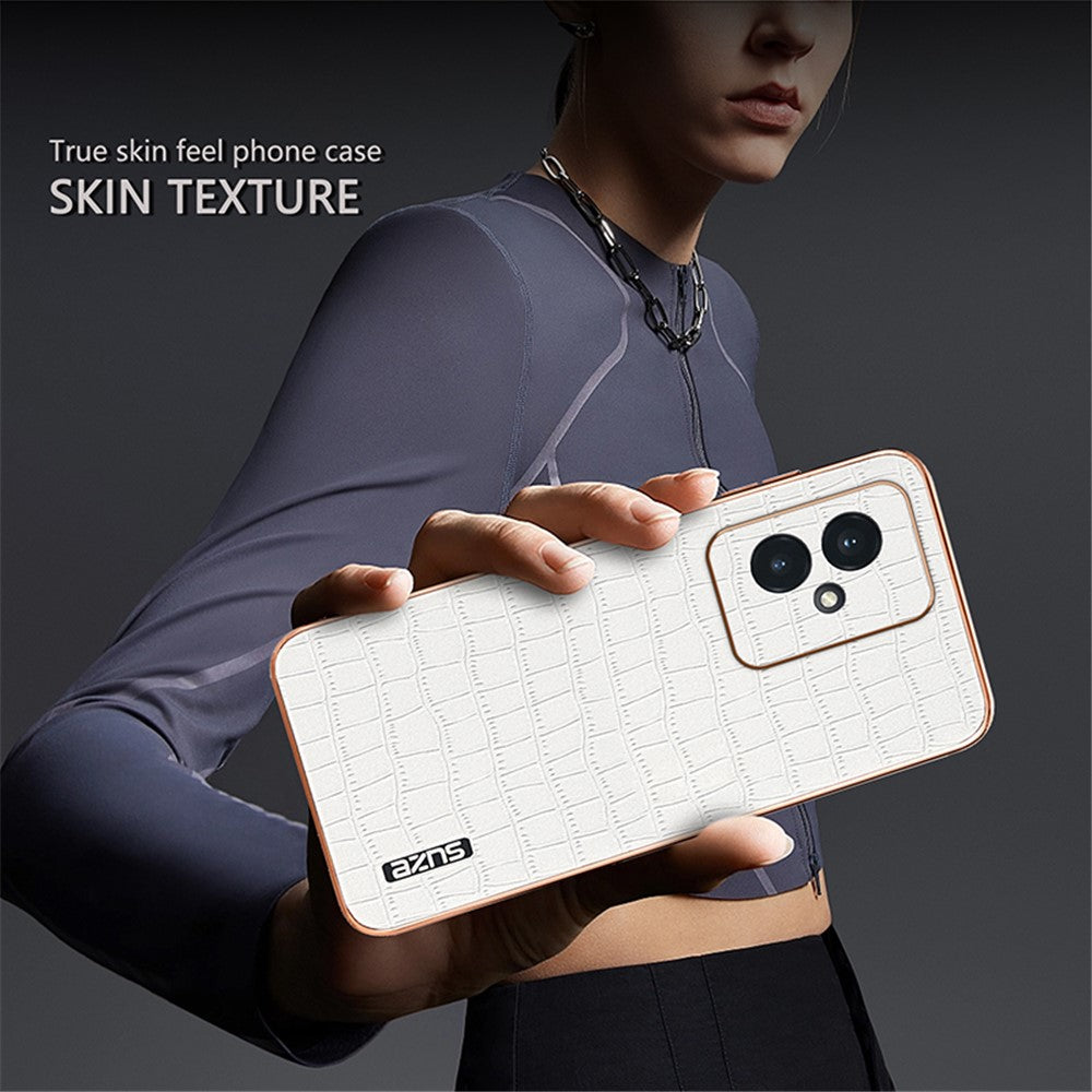 AZNS For Honor 100 5G Case Crocodile Texture Leather+TPU Cover Electroplating Frame
