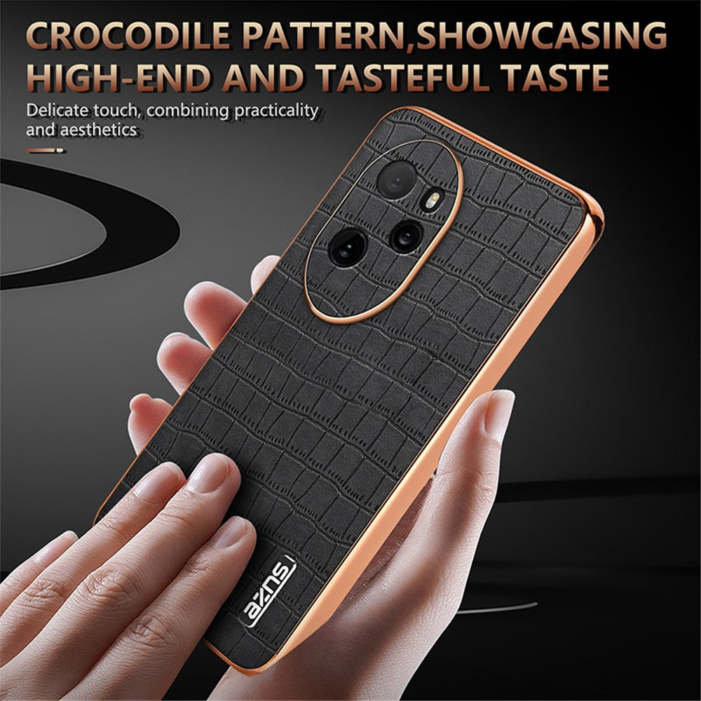 AZNS For Honor 100 Pro 5G Case Crocodile Texture Leather Covered TPU Phone Cases