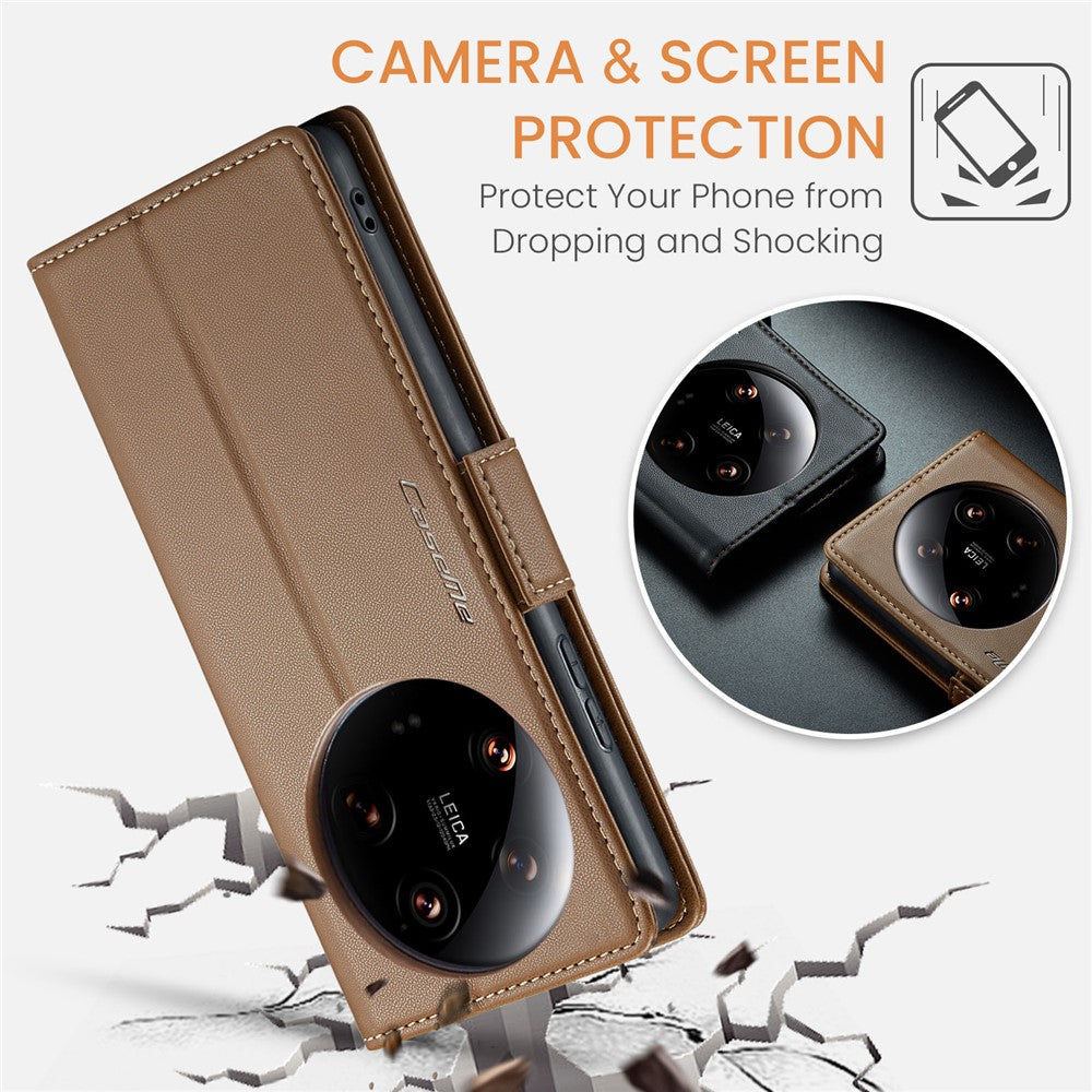 CASEME 023 Series For Xiaomi 14 Ultra Case RFID Blocking Glossy Stand Phone Cover