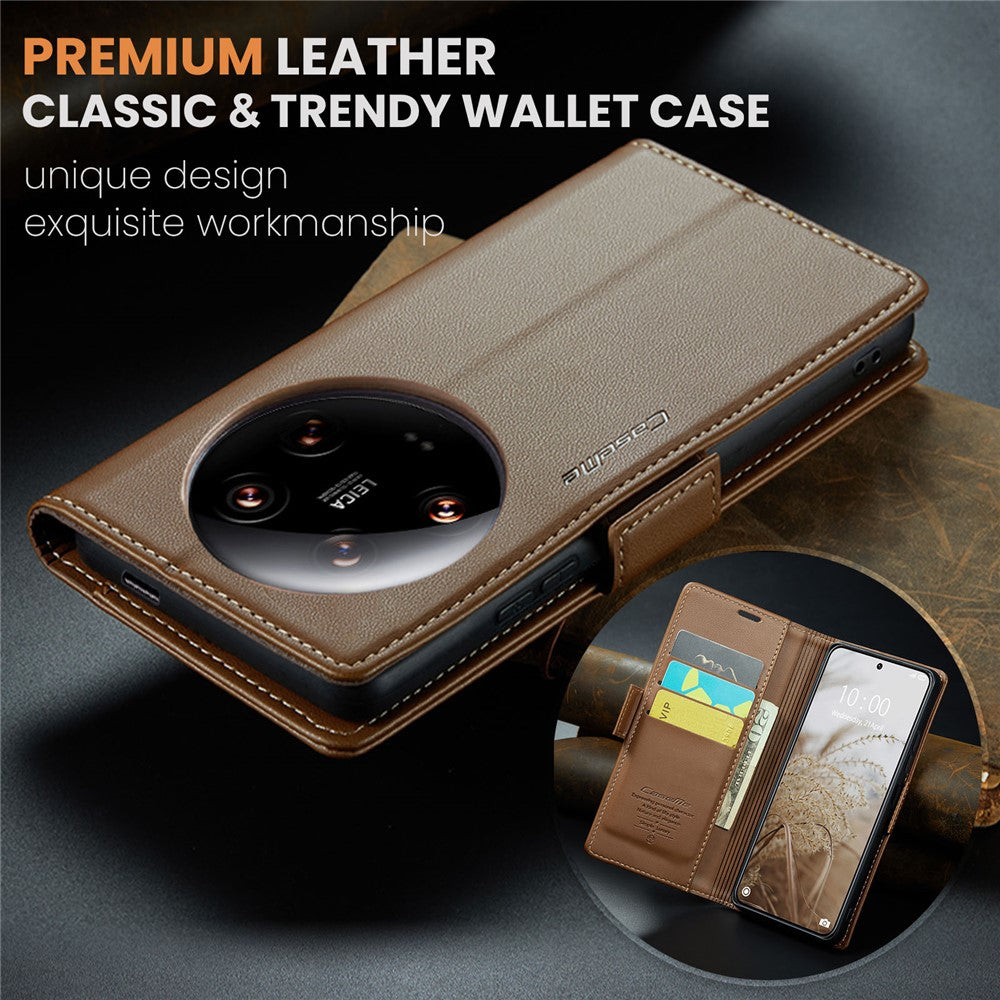 CASEME 023 Series For Xiaomi 14 Ultra Case RFID Blocking Glossy Stand Phone Cover