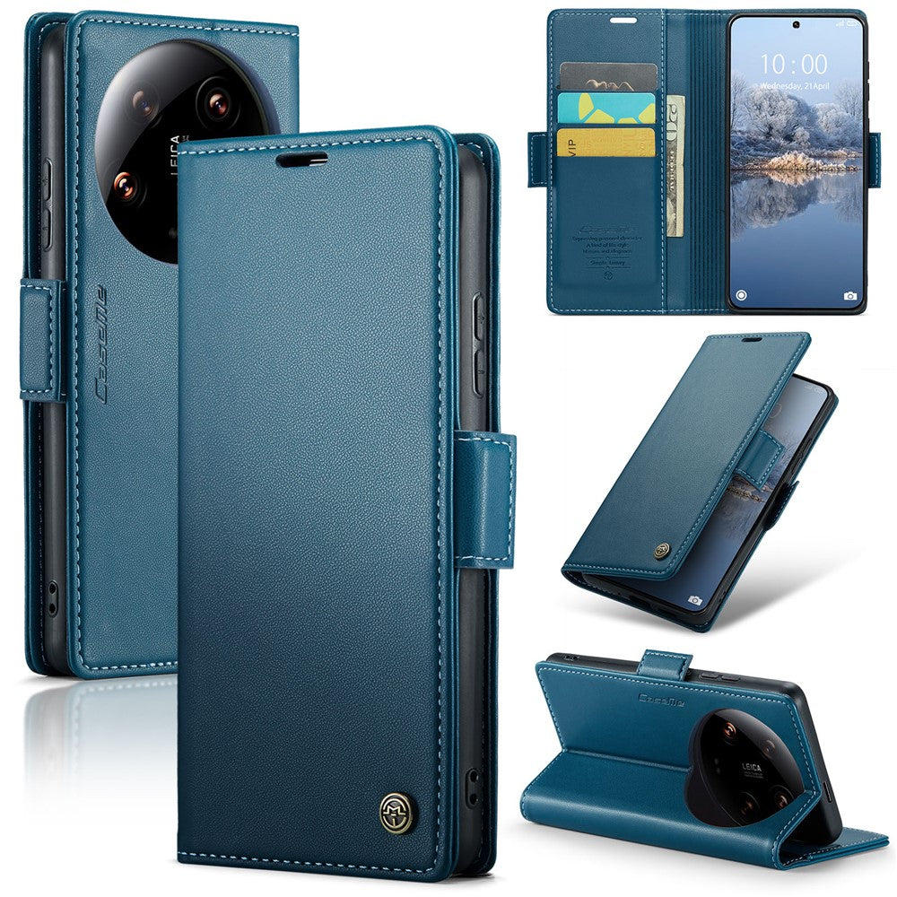 CASEME 023 Series For Xiaomi 14 Ultra Case RFID Blocking Glossy Stand Phone Cover