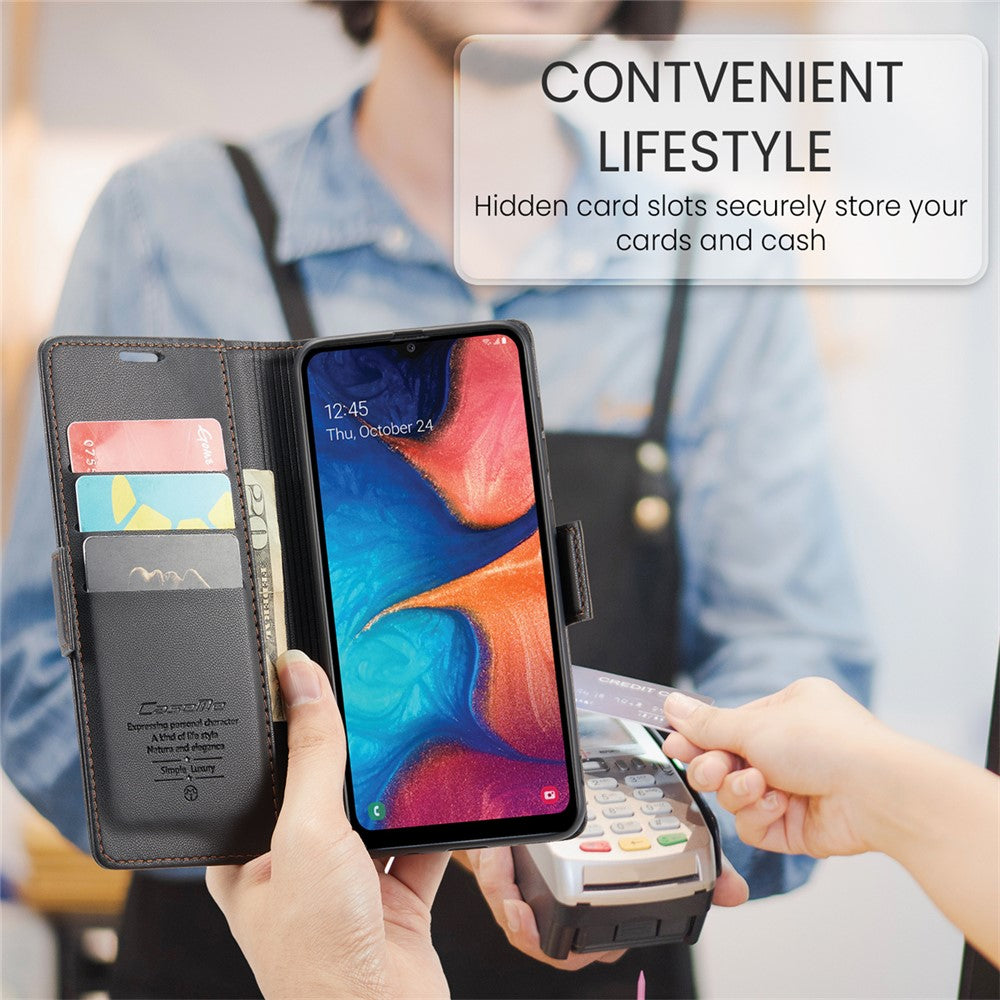 Galaxy A20 / A30 / M10s Glänzende Wallet-Hülle – RFID-Schutz & Ständer