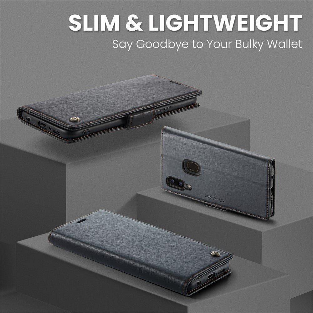 Galaxy A20 / A30 / M10s Glänzende Wallet-Hülle – RFID-Schutz & Ständer
